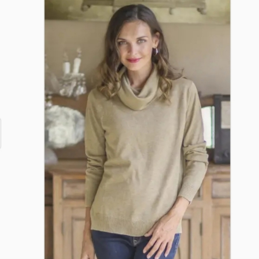 Novica Cowl Neck Knit Sweater Size XLarge Color Taupe